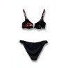 Bikini Donna – Set Due Pezzi con Stampa Floreale Esotica su Base Nera, Top a Balconcino con Ferretto