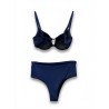 Bikini Donna – Set Due Pezzi in Elegante Blu Navy, Top con Ferretto e Slip a Vita Alta dal Taglio Modellante