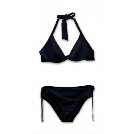 Bikini Donna – Set Due Pezzi in Nero Intramontabile, Top a Triangolo Strutturato e Slip con Laccetti Regolabili