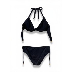 Bikini Donna – Set Due Pezzi in Nero Intramontabile, Top a Triangolo Strutturato e Slip con Laccetti Regolabili