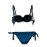Bikini Donna – Set Due Pezzi Reversibile, Fantasia Geometrica Urbana su un Lato e Tinta Unita Blu Petrolio sull’Altro