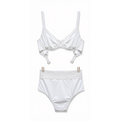 Bikini Donna – Set Due Pezzi Total White, Top a Balconcino Plissettato con Ferretto e Slip a Vita Alta "Sculpt"
