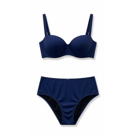 Bikini Donna – Set Due Pezzi in Blu Navy Intenso, Top a Balconcino Strutturato e Slip a Vita Alta