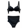 Bikini Donna – Set Due Pezzi Total Black, Top a Balconcino Plissettato con Ferretto e Slip a Vita Alta Modellante