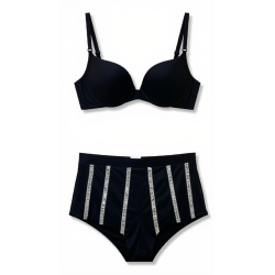 Bikini Nero a Vita Alta con Dettagli Verticali | Cose Così Shop