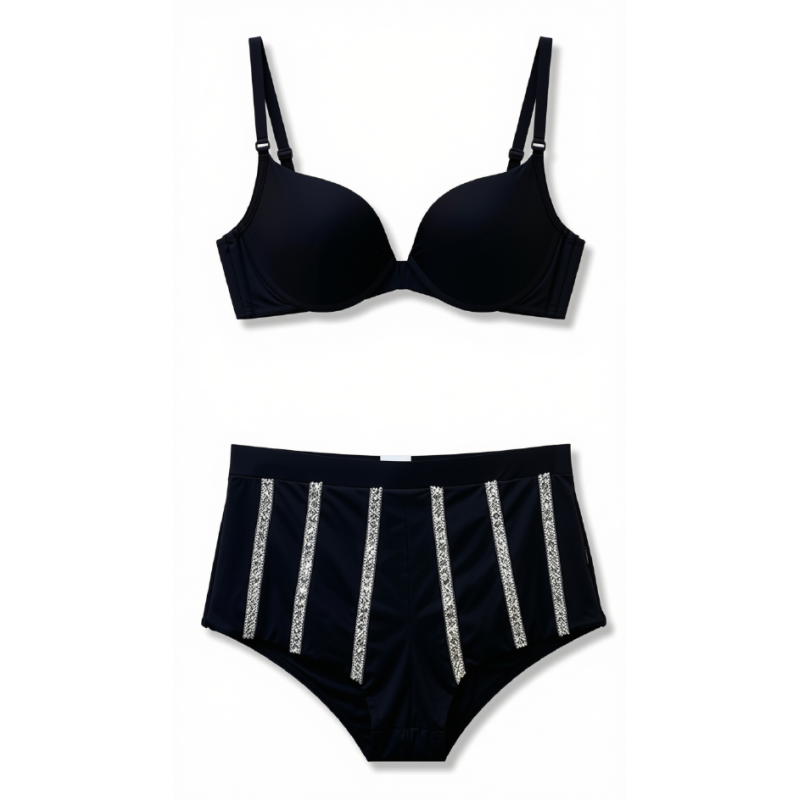 Bikini Nero a Vita Alta con Dettagli Verticali | Cose Così Shop