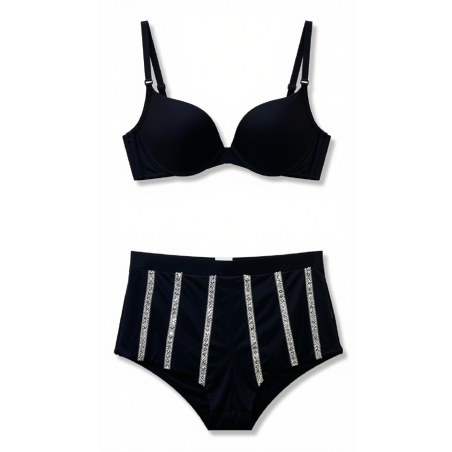 Bikini Nero a Vita Alta con Dettagli Verticali | Cose Così Shop