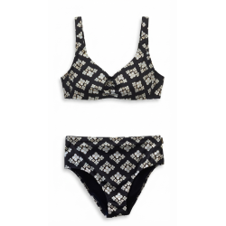 Bikini Donna – Set Due Pezzi con Stampa Geometrica "Black Mosaic", Top a Balconcino e Slip a Vita Alta