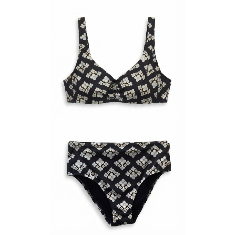 Bikini a Vita Alta "Black Mosaic" - Stampa Geometrica | Cose Così Shop