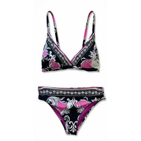 Bikini Donna – Set Due Pezzi Stampa Barocca "Baroque Pink", Top a Triangolo Strutturato e Slip a Vita Regolare