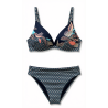 Bikini Donna – Set Due Pezzi "Geometric Blue Mosaic", Top a Triangolo con Dettaglio Gioiello e Slip Coordinato