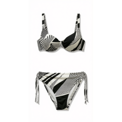 Bikini Donna – Set Due Pezzi con Stampa Grafica "Graphic Monochrome", Top a Balconcino e Slip Regolabile con Laccetti