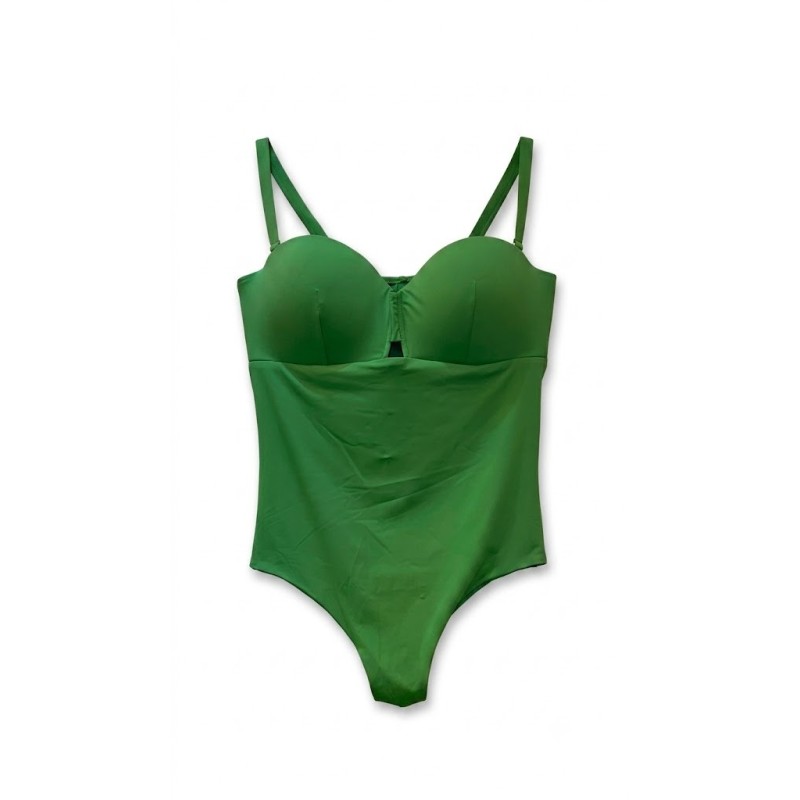 Costume Intero Donna Parah – Verde Prato Monocromatico con Coppe Preformate e Cut-Out