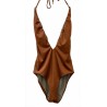 Costume Intero Donna Parah – Marrone Caldo con Scollatura Profonda e Allacciatura al Collo
