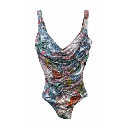Costume Intero Donna Parah – Stampa Artistica Multicolore con Drappeggi Modellanti