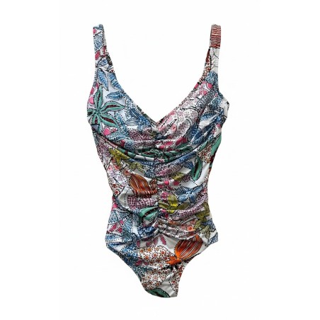 Costume Intero Donna Parah – Stampa Artistica Multicolore con Drappeggi Modellanti
