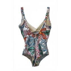 Costume Intero Donna Parah – Stampa Artistica Multicolore con Drappeggi Modellanti