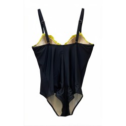 Costume Intero Donna Parah – Sfumato Nero/Giallo con Dettagli in Pizzo a Contrasto