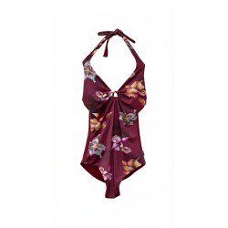 Costume Intero Donna Parah – Stampa Floreale su Base Burgundy con Scollatura Allacciata