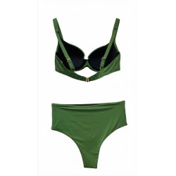 Bikini Donna – Set Due Pezzi in Tinta Unita Verde Bosco con Reggiseno a Balconcino e Slip Vita Alta