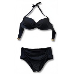 Bikini Nero Vita Alta Drappeggiato | Cose Così Shop