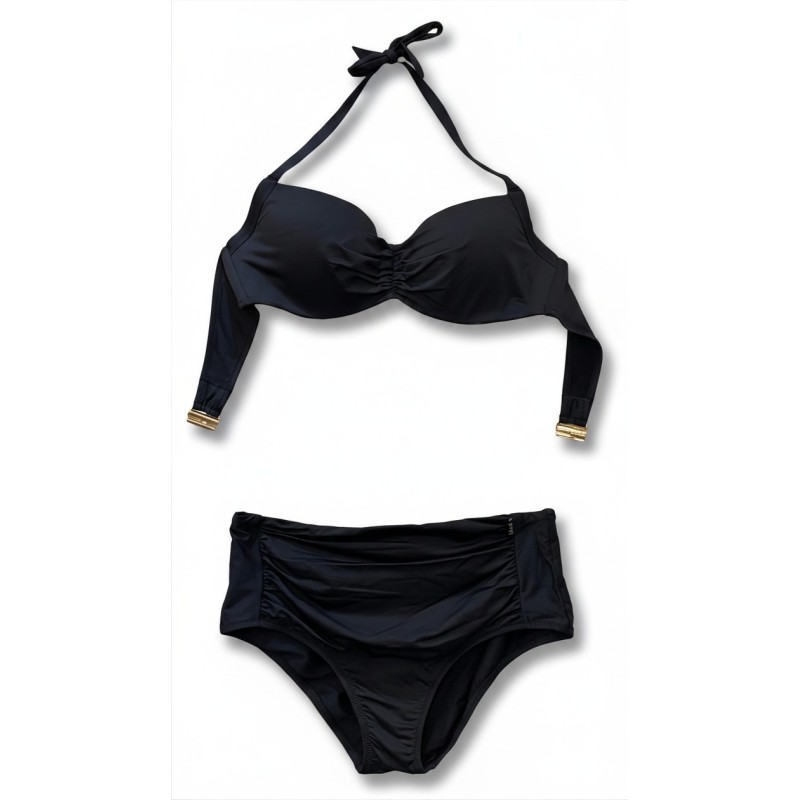 Bikini Nero Vita Alta Drappeggiato | Cose Così Shop