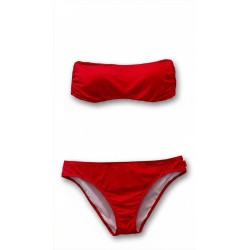 Bikini Donna – Set Due Pezzi in Rosso Brillante, Top a Fascia Drappeggiato e Slip dal Taglio Moderno